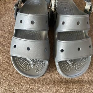 CROCS Kids Silver Sandals J2 like new